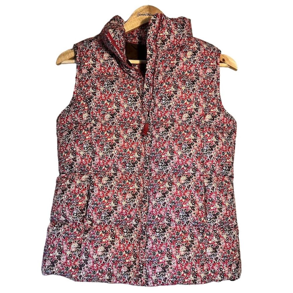 Lands' End Kids Red Floral Zip‎ Down Puffer Vest Size Medium